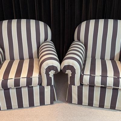 Pair Of Down Filled Overstuffed Chairs On Casters 