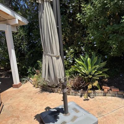 Solar Cantilever Patio Umbrella W/ Crank & Weighted Base | Adjustable Outdoor Shade with Lights 11’