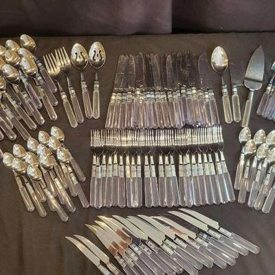 Lucite Acrylic Handle Flatware Set – Large Vintage Service with Serving Pieces