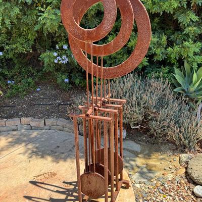 Rustic Kinetic Metal Garden Sculpture | Modern Industrial Outdoor Art