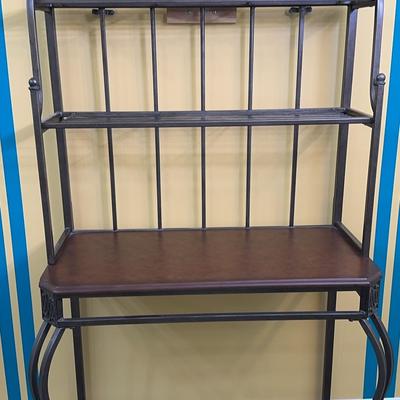Metal Bakers Rack With Faux Wood Top |  Elegant Scrollwork Design