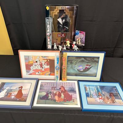 Disney Collector Lot  Framed Lithographs, Watches, Figures, & Cruella Doll