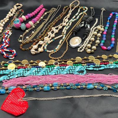 Costume & Beaded Necklace Lot | Bold Styles, Shells, Coins & Colorful Beads