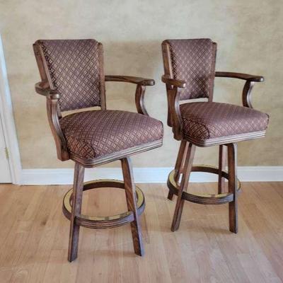 Pair of Upholstered Swivel Bar Stools – 30" Seat Height with Arms & Footrests