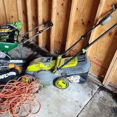 Lawn Care Equipment- Sunjoe Electric Mower, Scott's Seed Spreader, Work Blower