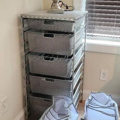 Metal Storage Rack - 5 Drawers, Many Fabric Organizational Inserts And Metal Table Lamp