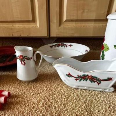 KKT408 - Christmas Themed Ceremic Plateware And Candlesticks