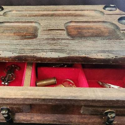 KKT126 - Vintage Wooden Musical Jewelry Box + Contents