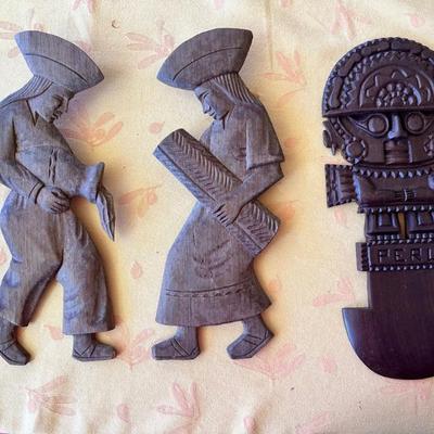 KKT092- Decorative Wood Carvings Peruvian Heritage Wall Art Trio