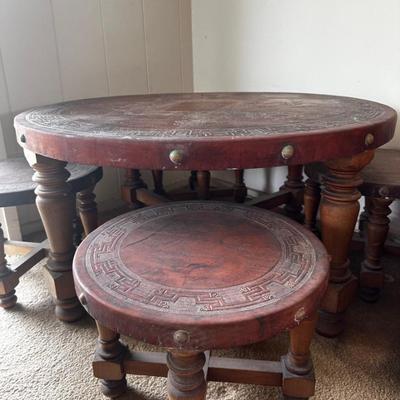 KKT222 - Leather Top Round Table with set of Chairs