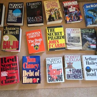 KKT132 Twenty Hardcover Fiction Books Of Various Themes - Clancy, Ludlum, Clavell & More