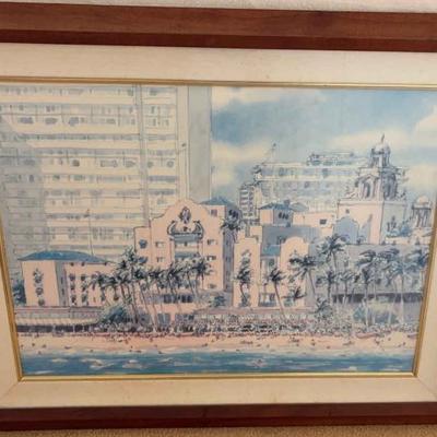 KKT312-Watercolor painting of resort in Waikiki