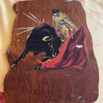 KKT043-Print of Spanish bullfighting on wooden board