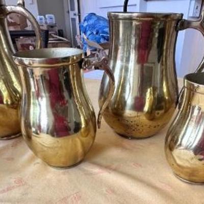 KKT080- Colombian Brass Chocolateras – Set of 6 Handcrafted Pitchers