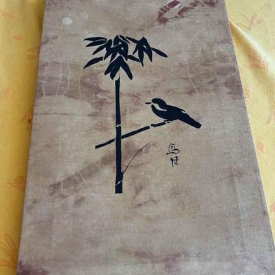 KKT041-Chinese ink painting of bird perched on bamboo tree