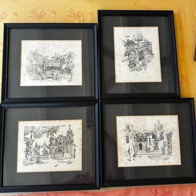 KKT311 - Garetta Lamore Framed Peru Inked Buildings Set Of 4