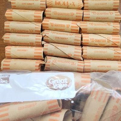 KKT341 - Quarters & More Quarters Thirty Rolls of Unsearched Quarters, Loose Coins & Wrappers