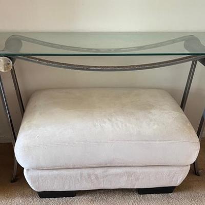 KKT287 Glass Entry Table, Leg Rest, Possibly Silver Played Serving Tray