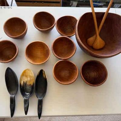 KKT355 Handcrafted Teak Wood Bowl Set with Resin Scoops