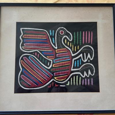 KKT190 - Another Beautiful Framed Handmade Panamanian Mola of Bird