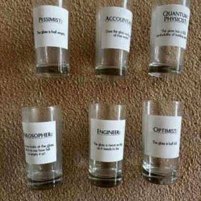 This lot contains a brand new set of Glasses with Quirky Phrases. See photos for details. Items come as is.