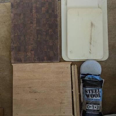 KKT082 - Butcher Block / Cutting Board Black Walnut End Grain, Four Cutting Boards & Accessories