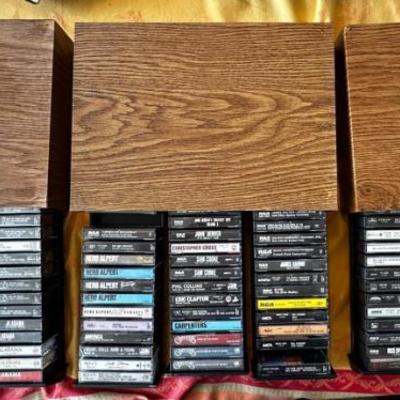 KKT106 - Vintage Lot of Music Cassette Tapes Some Unopened & Storage Cabinet