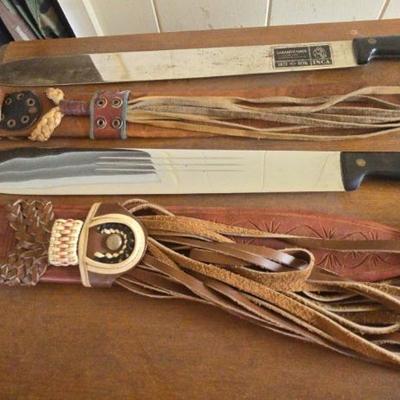 KKT179 Vintage Machetes With Hand-crafted Leather Sheathes