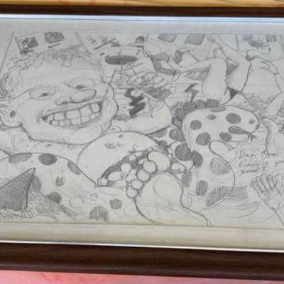 KKT021-Framed pencil drawing of man on vacation