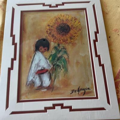 KKT172-Framed print “The Sunflower Bow” by Ettore "Ted" DeGrazia (1909-1982)