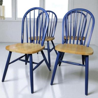 Four Wooden Side Chairs in Blue