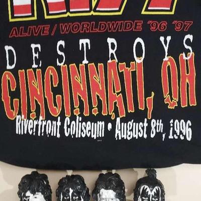 KISS 1996 Concert T-Shirt and Bobbleheads 