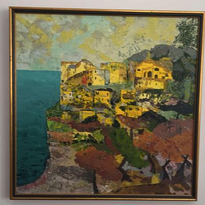 "Sun on Cliffside Town and Waters" by Phyliss Shubs (Signed)