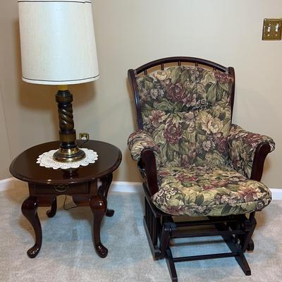 Mahogany Glider Plus Side Table and Lamp