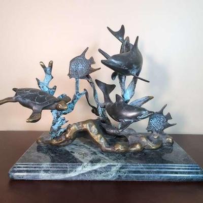Tabletop Brass Ocean Creatures Sculpture 