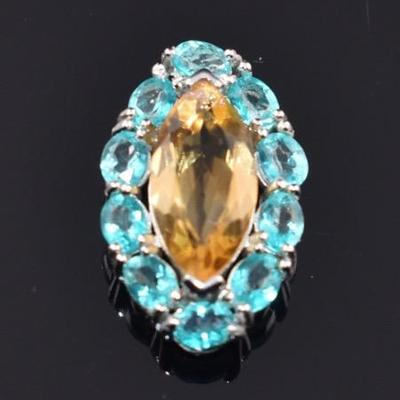 Sterling Silver 3 Carat Natural Unheated Marquis Citrine & Apatite Pendant