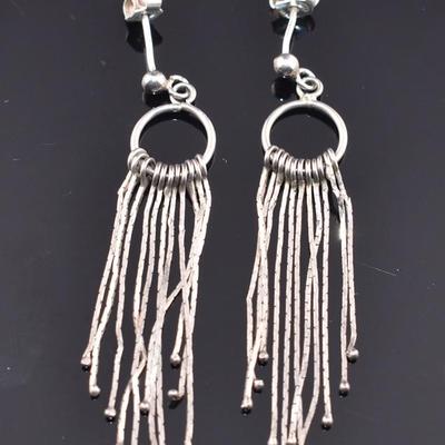 Pair of Steeling Silver Multi-Strand Dangle Earrings