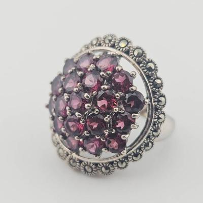 Sterling Silver Rhodolite Garnet Cluster Cocktail Ring