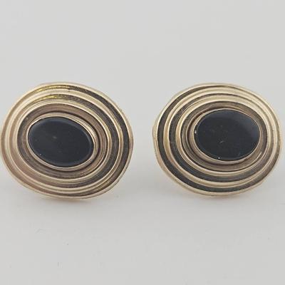 14k Gold Onyx Earrings 