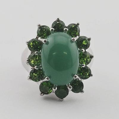 Sterling Silver Green Chalcedony & Chrome Diopside Ring