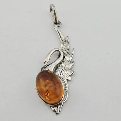 Sterling Silver Amber Swan Pendant