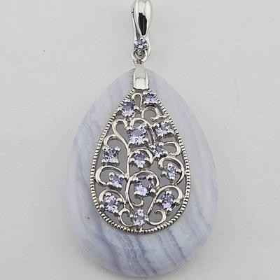 Sterling Silver Lavender Lace Agate & Tanzinite Pendant
