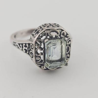 Sterling Silver Blue Topaz Ornate Ring