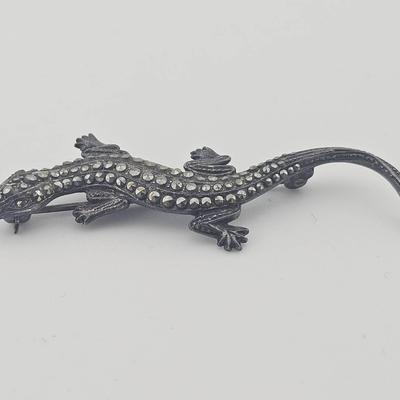 Sterling Silver Marcasite Lizard Brooch Pin