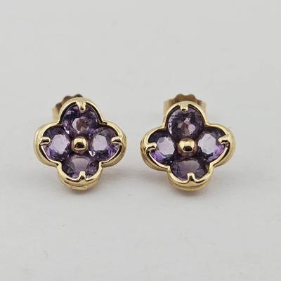 14k Gold Amethyst Cluster Earrings 