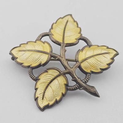 Vintage Sterling Silver Norwegian Enamel Leaf Brooch Pin