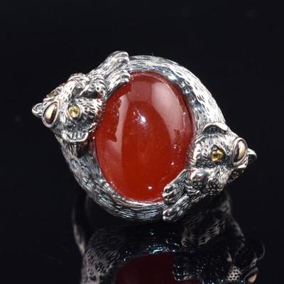 Jai Sterling Silver & 14k Yellow Gold Orange Jadeite Tiger Ring