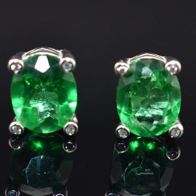 Pair of Sterling Silver 6 TCW Oval Green Topaz Stud Earrings