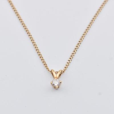 14k Yellow Gold Necklace W/ 0.2 Carat Natural Diamond Pendant
