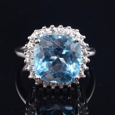 Sterling Silver 6 Carat Natural Blue Topaz Ring